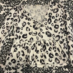 Leopard Print V-Neck Peplum Top Altar’d state